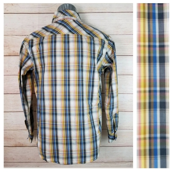 Westecs M Blue Yellow Plaid Snap Shirt Flip-Cuffs - Picture 4 of 6